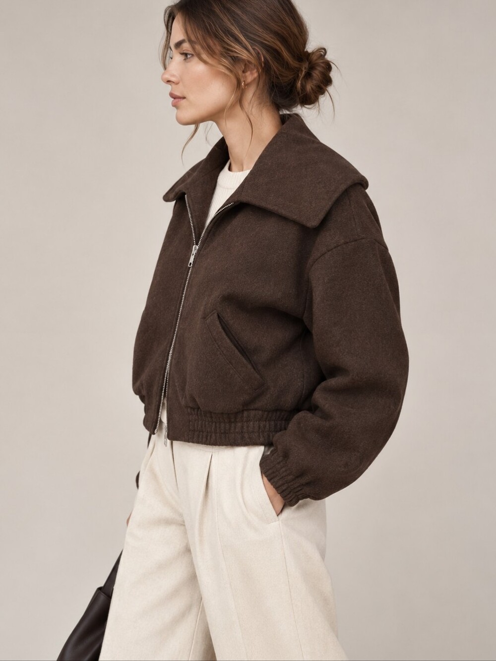 NWT MADEWELL Zip Front Shawl Collar Bomber Jacket In Warm Shale Large New